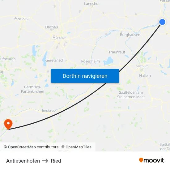 Antiesenhofen to Ried map