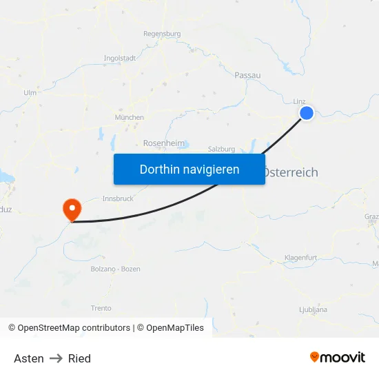 Asten to Ried map