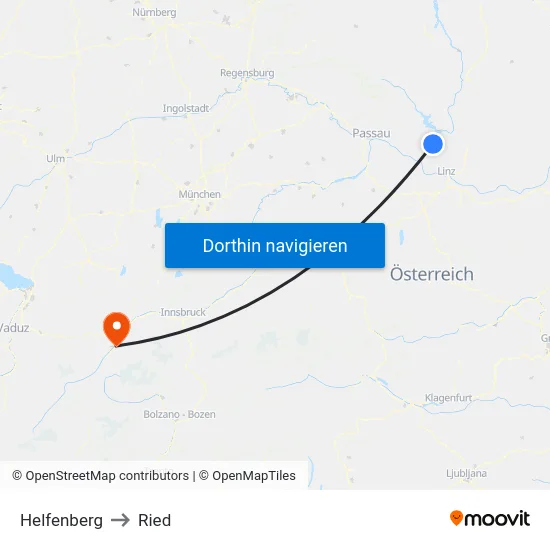 Helfenberg to Ried map