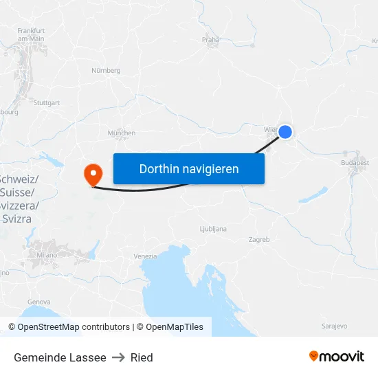 Gemeinde Lassee to Ried map