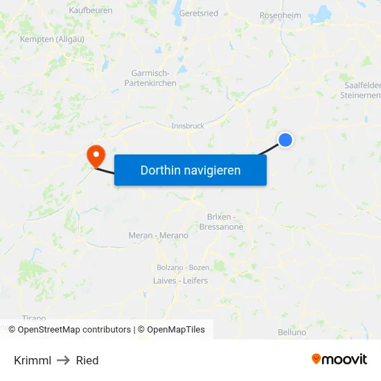 Krimml to Ried map