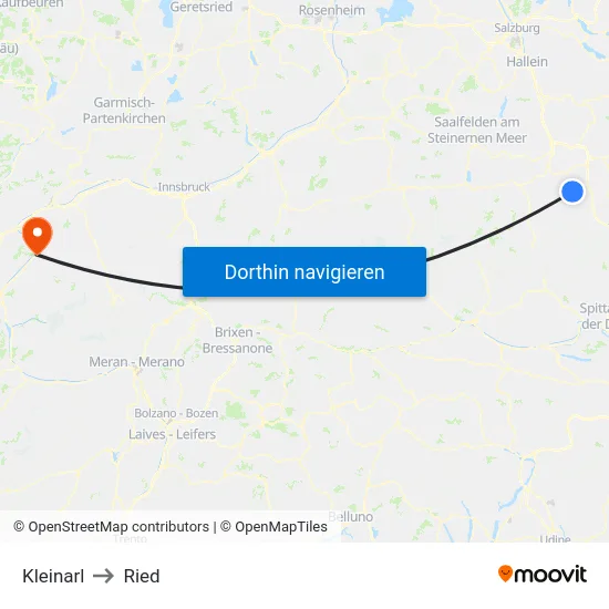 Kleinarl to Ried map