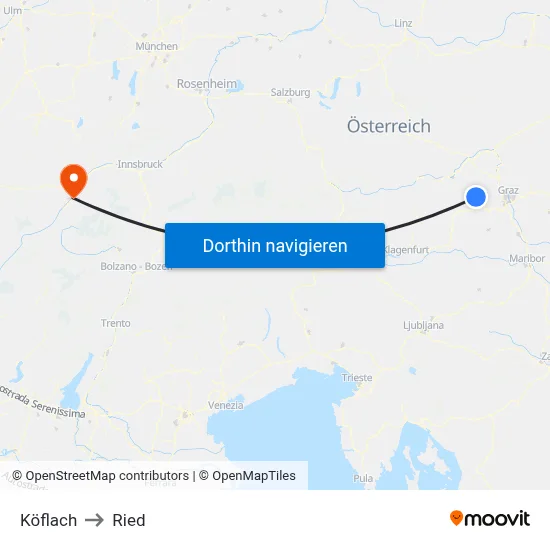 Köflach to Ried map