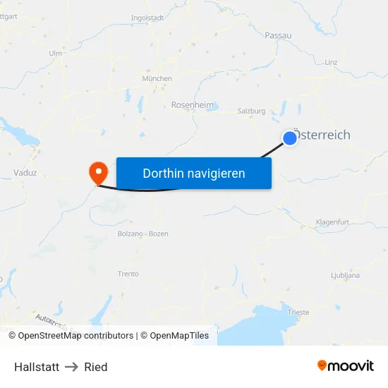 Hallstatt to Ried map