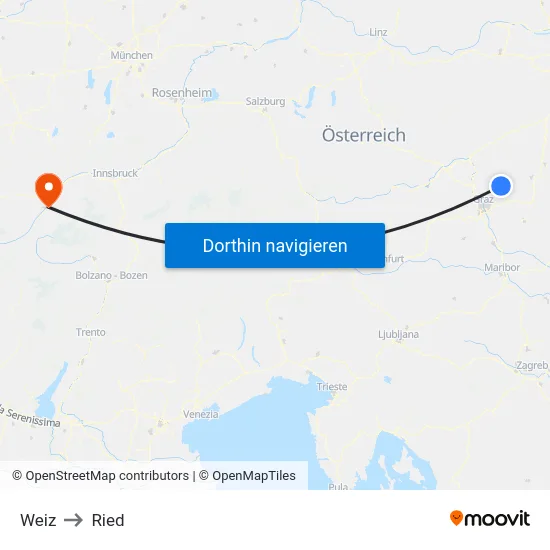 Weiz to Ried map