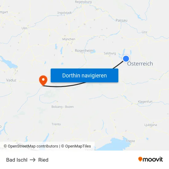 Bad Ischl to Ried map