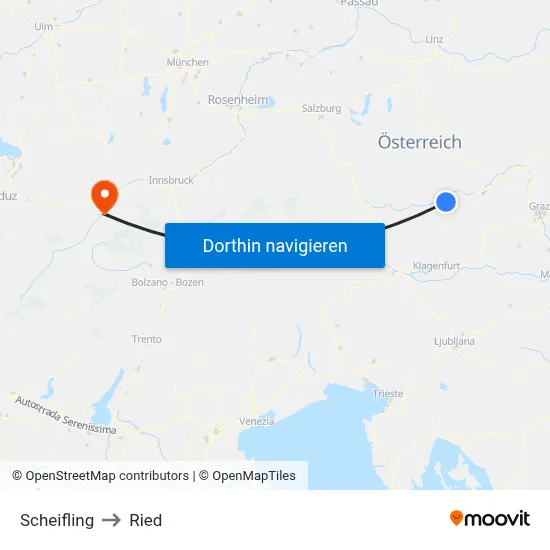 Scheifling to Ried map