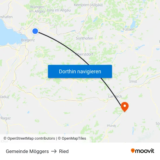 Gemeinde Möggers to Ried map