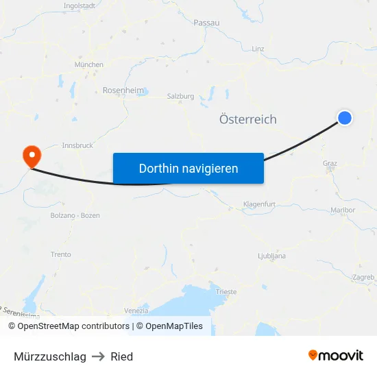 Mürzzuschlag to Ried map