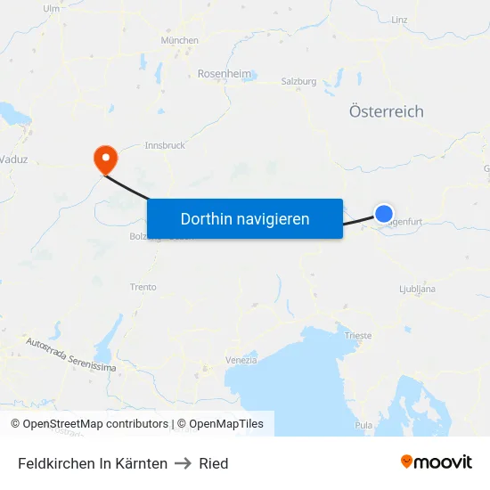 Feldkirchen In Kärnten to Ried map