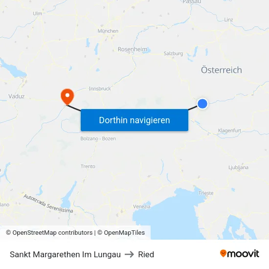Sankt Margarethen Im Lungau to Ried map