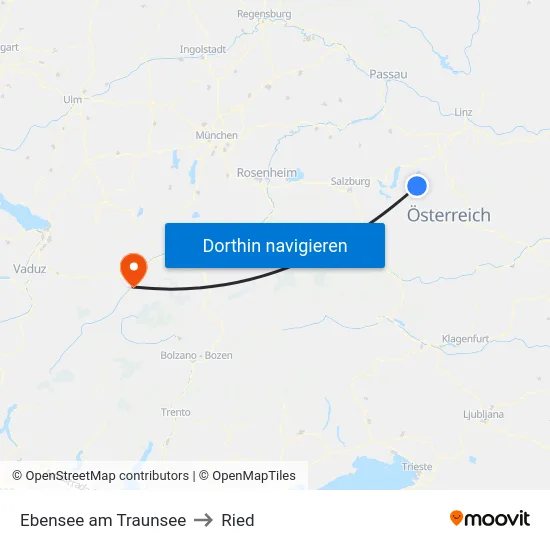 Ebensee am Traunsee to Ried map