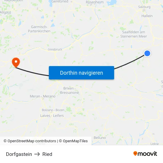Dorfgastein to Ried map