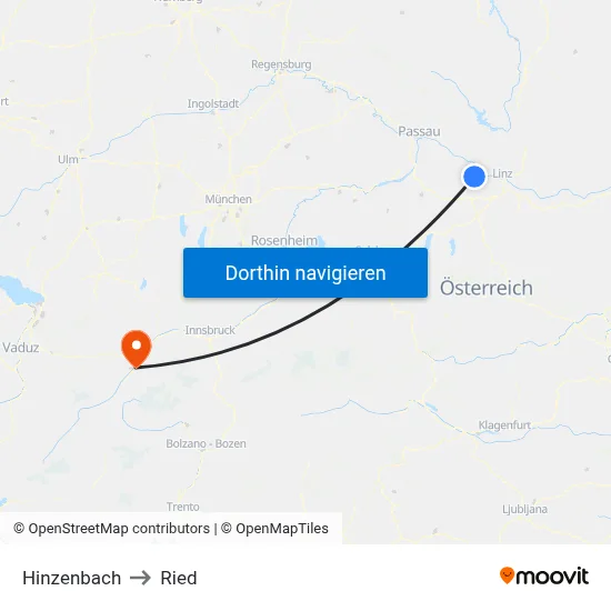 Hinzenbach to Ried map