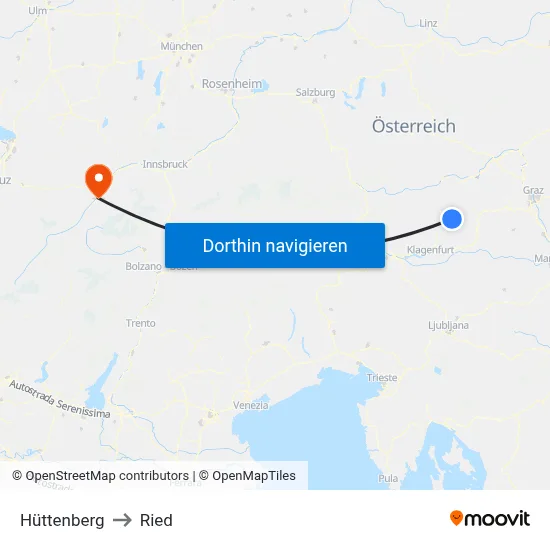 Hüttenberg to Ried map