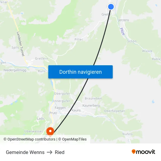 Gemeinde Wenns to Ried map