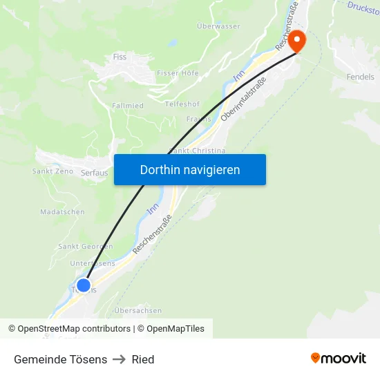 Gemeinde Tösens to Ried map
