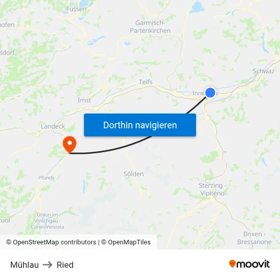 Mühlau to Ried map