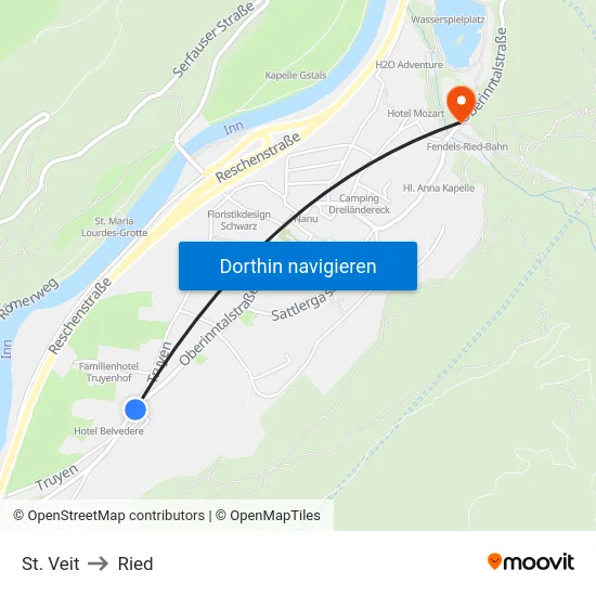 St. Veit to Ried map