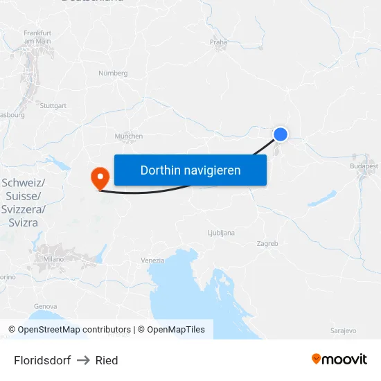 Floridsdorf to Ried map