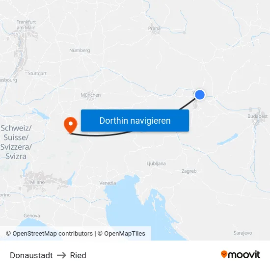 Donaustadt to Ried map