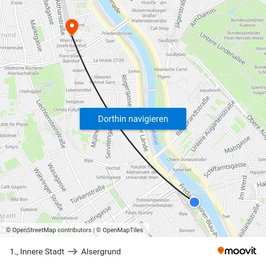 1., Innere Stadt to Alsergrund map
