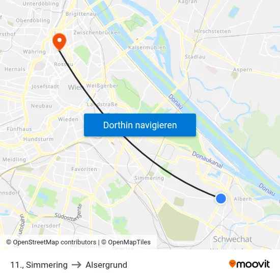 11., Simmering to Alsergrund map