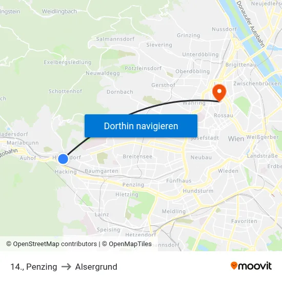 14., Penzing to Alsergrund map