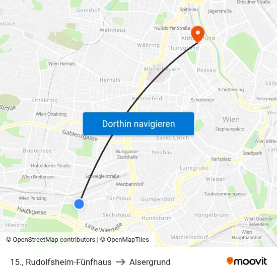 15., Rudolfsheim-Fünfhaus to Alsergrund map