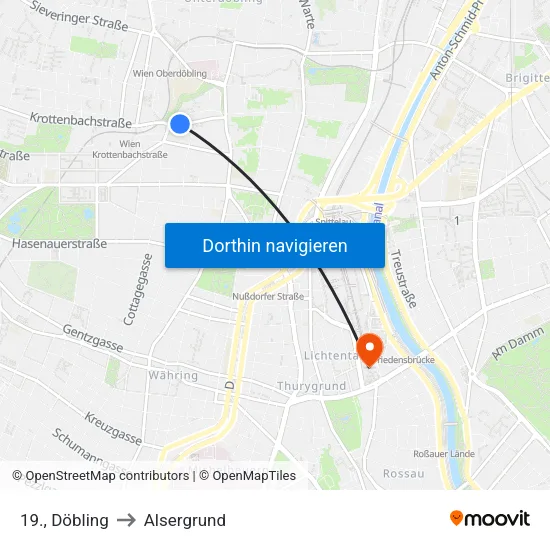 19., Döbling to Alsergrund map