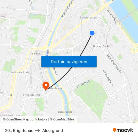 20., Brigittenau to Alsergrund map