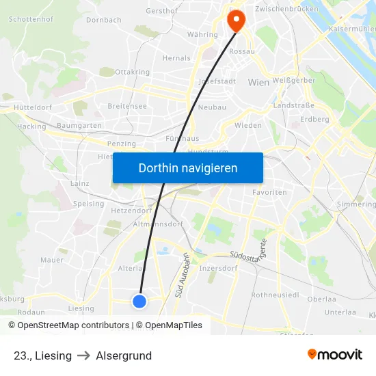 23., Liesing to Alsergrund map