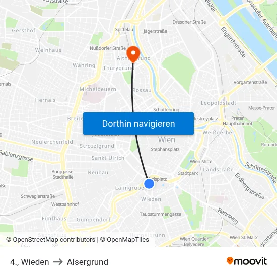 4., Wieden to Alsergrund map