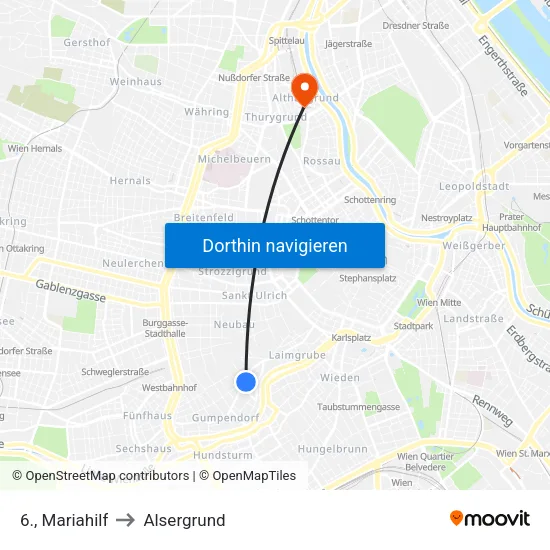 6., Mariahilf to Alsergrund map