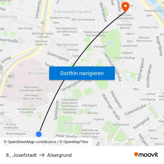 8., Josefstadt to Alsergrund map