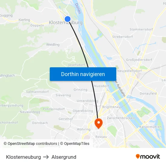 Klosterneuburg to Alsergrund map