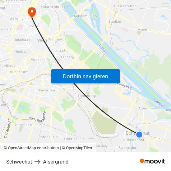 Schwechat to Alsergrund map