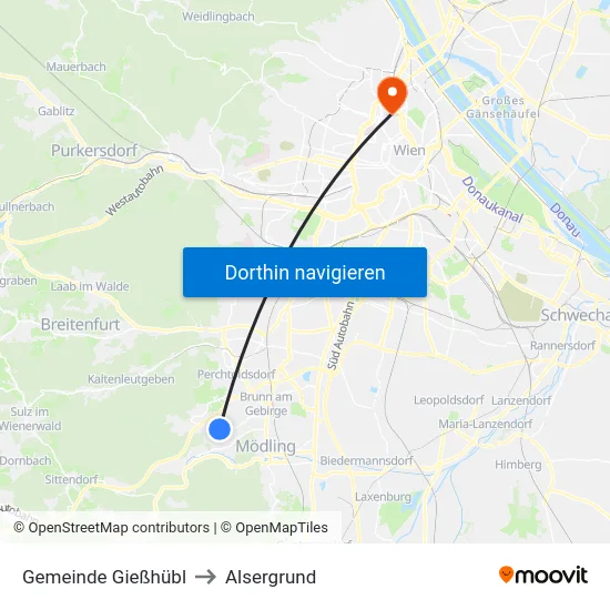 Gemeinde Gießhübl to Alsergrund map