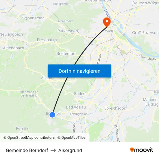 Gemeinde Berndorf to Alsergrund map