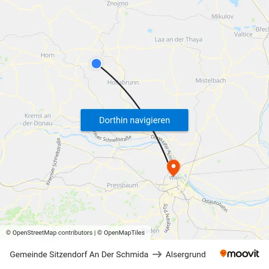 Gemeinde Sitzendorf An Der Schmida to Alsergrund map