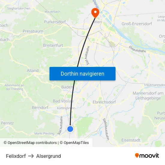 Felixdorf to Alsergrund map