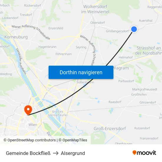 Gemeinde Bockfließ to Alsergrund map