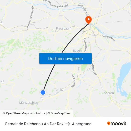 Gemeinde Reichenau An Der Rax to Alsergrund map
