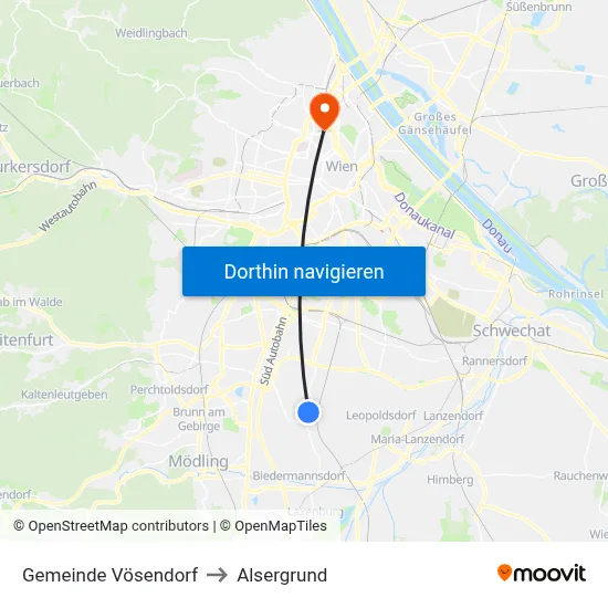 Gemeinde Vösendorf to Alsergrund map