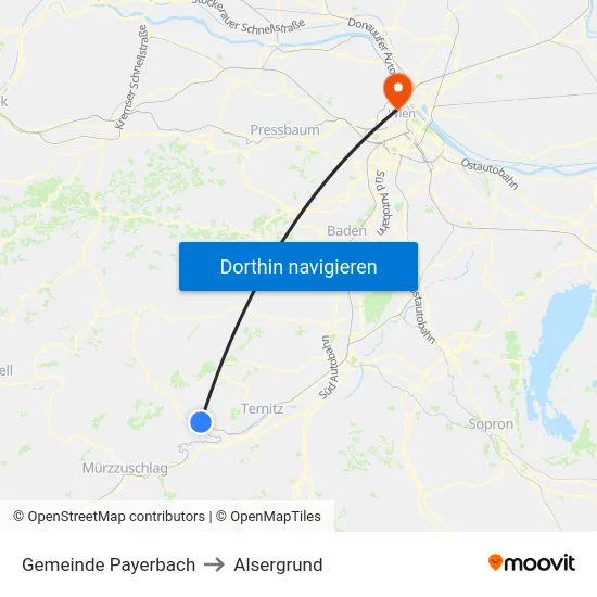 Gemeinde Payerbach to Alsergrund map