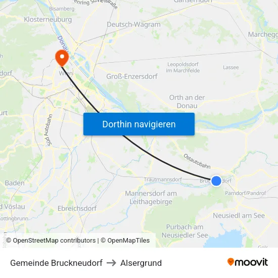 Gemeinde Bruckneudorf to Alsergrund map