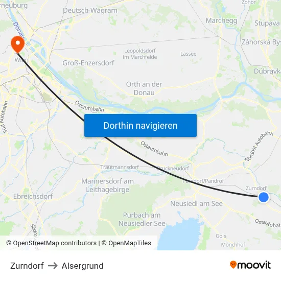 Zurndorf to Alsergrund map