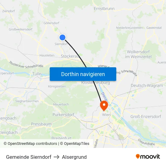 Gemeinde Sierndorf to Alsergrund map