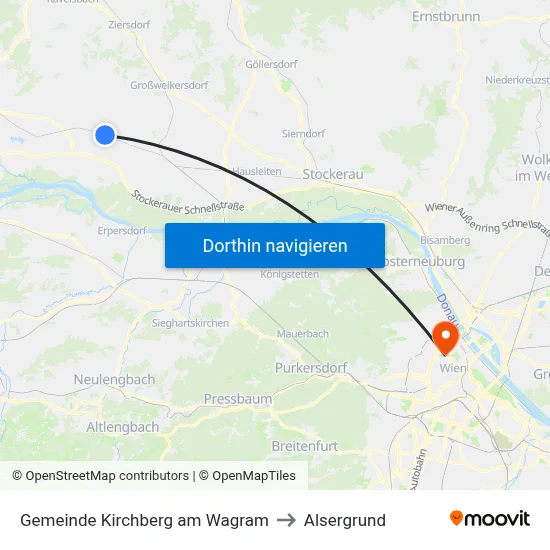 Gemeinde Kirchberg am Wagram to Alsergrund map