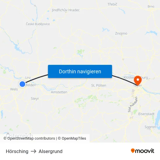 Hörsching to Alsergrund map